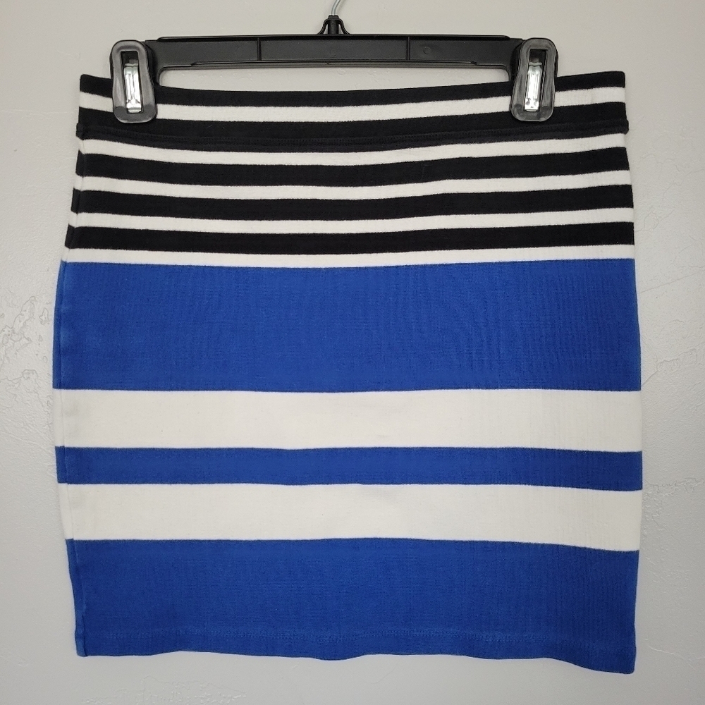 Alexander Wang Mini Skirt Women's Medium Blue White Black Stripes Stretch